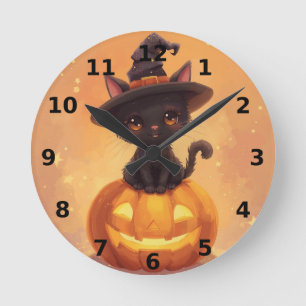 Black Cat Halloween Wall Clock Runde Wanduhr