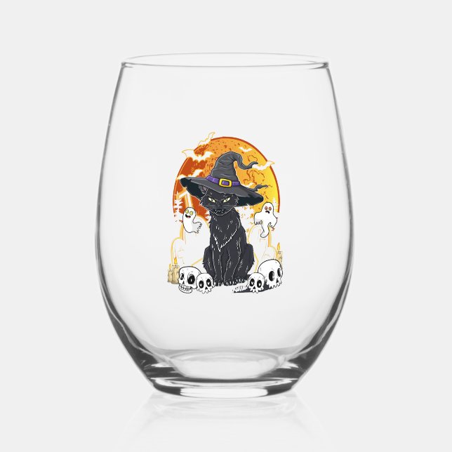 Black Cat Halloween Weinglas Ohne Stiel (Vorderseite)