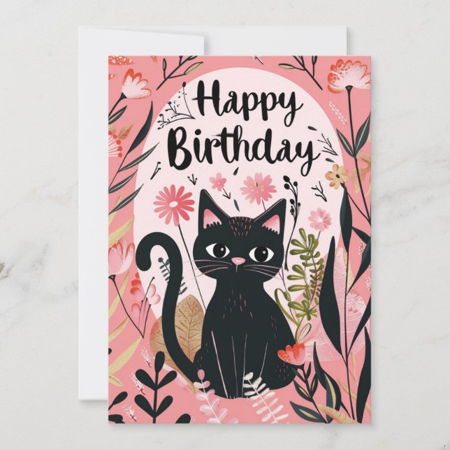 Black Cat Happy Birthday Feiertagskarte (Vorderseite)