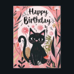 Black Cat Happy Birthday Postkarte<br><div class="desc">Eine niedliche schwarze Katze wünscht viel Glück zum Geburtstag</div>
