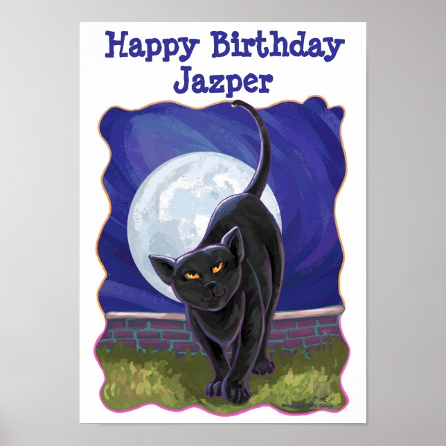 Black Cat Happy Geburtstag Personalisiertes Party  Poster (Vorne)