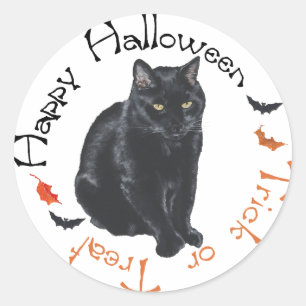 Black Cat Happy Halloween Runder Aufkleber