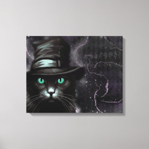 Black Cat Hat Raute Alkohol Tinte Leinwanddruck