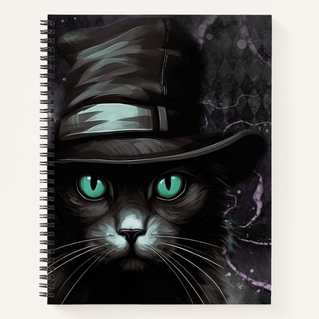 Black Cat Hat Raute Alkohol Tinte Notizbuch (Vorderseite)