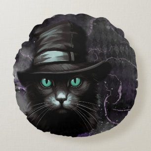 Black Cat Hat Raute Alkohol Tinte Rundes Kissen