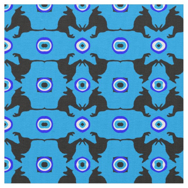 Black Cat, Heart & Evil Eye trendige Mode Stoff (Nahaufnahme)
