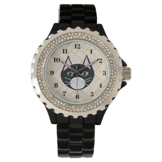 Black Cat Herringbone Beige Armbanduhr (Vorderseite)