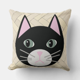 Black Cat Herringbone Beige Kissen