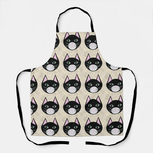 Black Cat Herringbone Beige Schürze (Vorderseite)