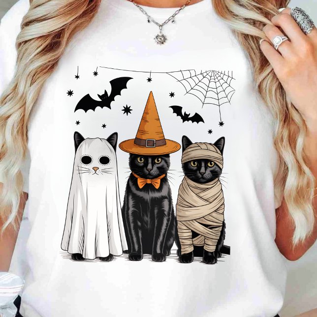 Black Cat Hexe Beängstigend Halloween Pumpkin T-Shirt (Von Creator hochgeladen)