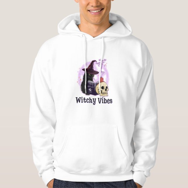 Black Cat Hexe Halloween Hoodie (Vorderseite)