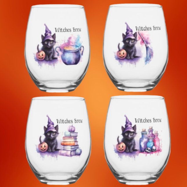 Black Cat Hexen Brew: Set von 4 Weinglas Ohne Stiel (Von Creator hochgeladen)