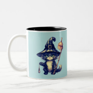 Black Cat Hexen Hat Creepy Spooky Spaß Halloween Zweifarbige Tasse