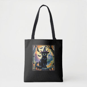 Black Cat Hexenhut Halloween Vollmond Fledermäuse Tasche