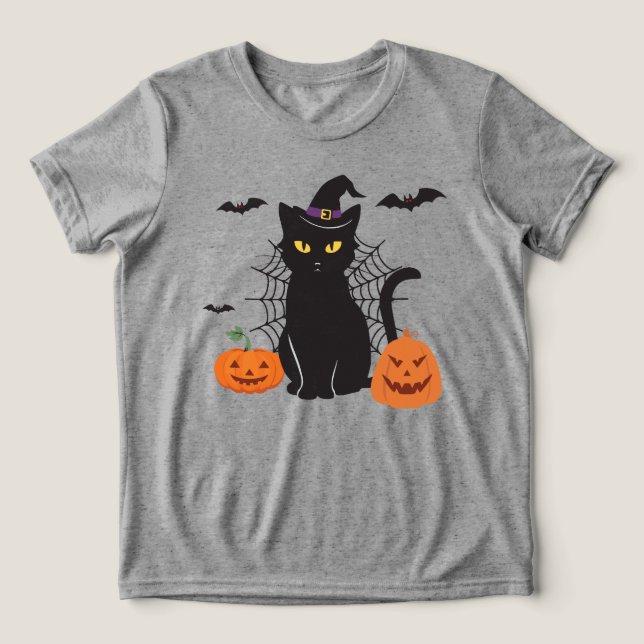 Black Cat Hexenhut Tri-Blend Shirt (Design Vorderseite)