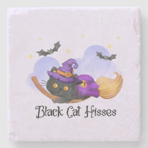 Black Cat Hisses Steinuntersetzer