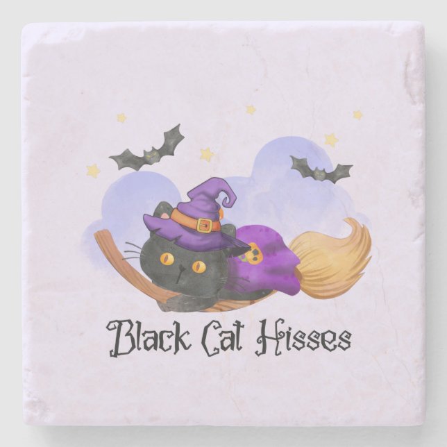 Black Cat Hisses Steinuntersetzer (Vorderseite)