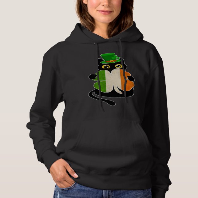 Black Cat Holding Shamrock Irish Flag St Patricks  Hoodie (Vorderseite)