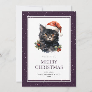 Black Cat Holly Berries Snow Frohe Weihnachtskarte Feiertagskarte