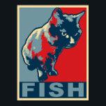 Black Cat Hungerfestungen - Pop Art Red & Blue Poster<br><div class="desc">Original Illustration meiner schwarzen Katze Mona,  die nie zufrieden ist,  bis sie bekommt,  was sie will - Fisch. Diese hungrige Katze ist im kühnen Stil des "Hoffen"-Posters illustriert.</div>