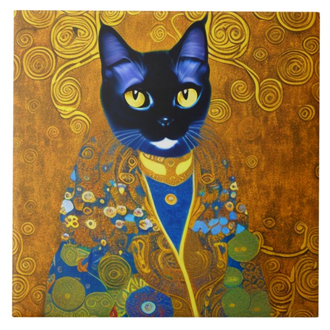 Black Cat in a Burnoose Fliese (Vorderseite)