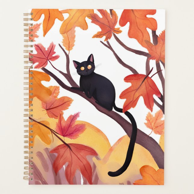 Black Cat in a Tree | Fall Autumn Spooky Cute Planer (Vorderseite)