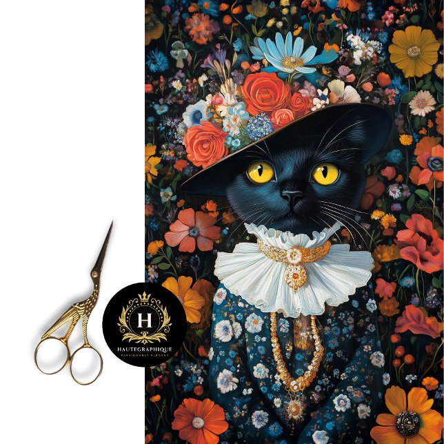 Black Cat in Dress & Hat Decoupage Seidenpapier (Von Creator hochgeladen)