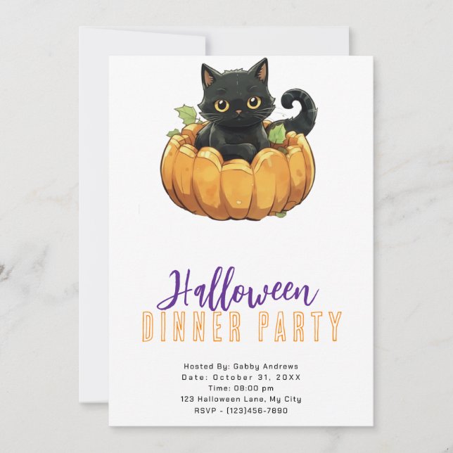 Black Cat in einem KürbisHalloween-Party Einladung (Vorderseite)