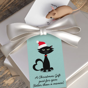 Black Cat in einer Weihnachtsmannmütze Weihnachtsg Geschenkanhänger