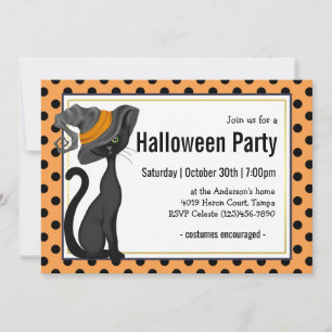 Black Cat in Hexenhut-Halloween-Party Einladung