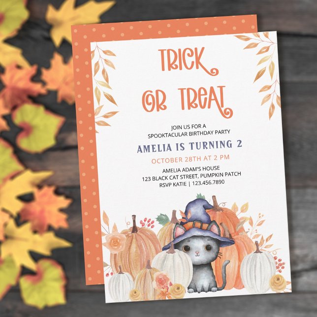 Black Cat in Hexenhuttrick oder Treat Birthday Einladung (Von Creator hochgeladen)