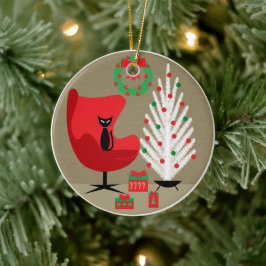 Black Cat in Mid Century Christmas Room Keramik Ornament