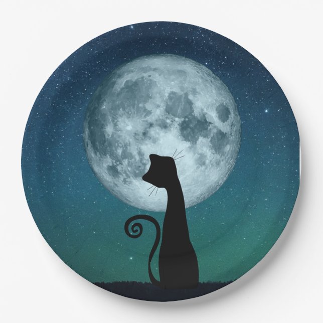 Black Cat in Moonlight Paper-Tellern Pappteller (Vorderseite)