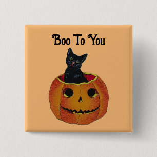 Black Cat in Pumpkin Button Button