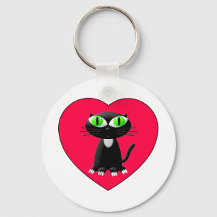 Black Cat In Red Heart Schlüsselanhänger