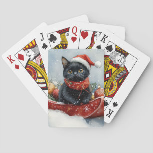 Black Cat in Sledge Let it Snow Christmas Spielkarten