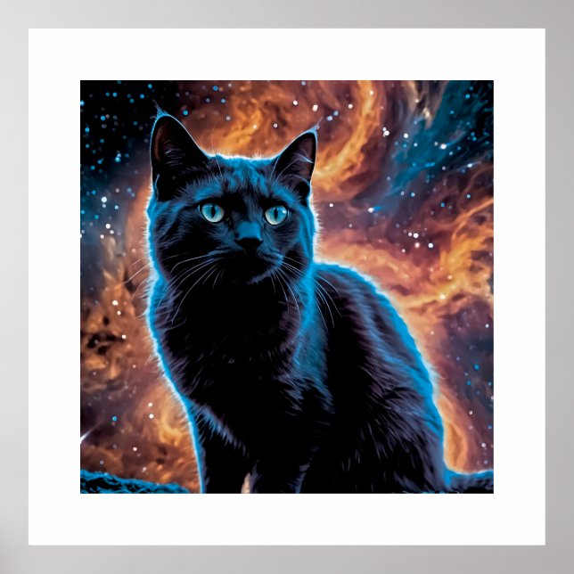 Black cat in space poster (Vorne)