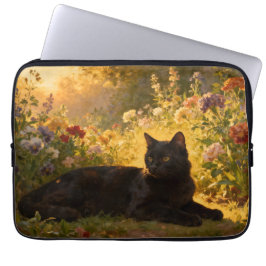 Black Cat in the Flowers I Laptopschutzhülle