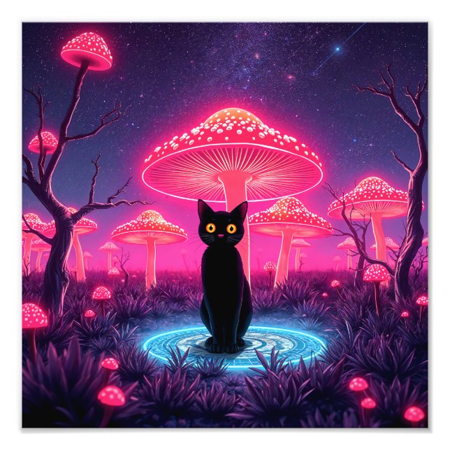 black cat in the psychedelic world fotodruck (Vorne)