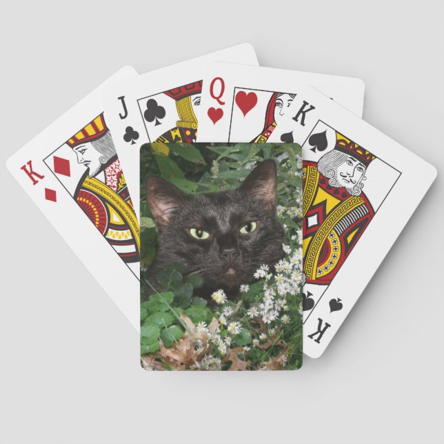 Black cat in wildflowers spielkarten (Rückseite)