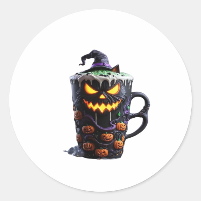 Black Cat in Witch Hat � Matcha Latte Magic Classi Runder Aufkleber (Vorderseite)
