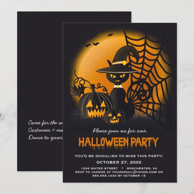 Black Cat in Witches Hut-Webpumpen Halloween | Einladung (Vorne/Hinten)