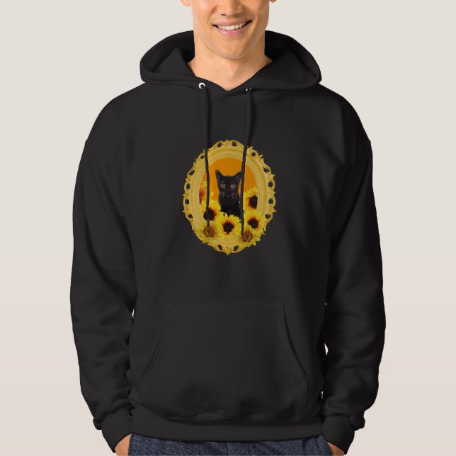 Black Cat in yellow Sunflower Frame Hoodie (Vorderseite)