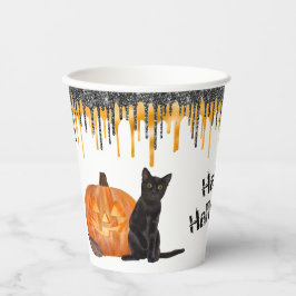 Black Cat Jack o' Lantern Halloween Paper Cups Pappbecher