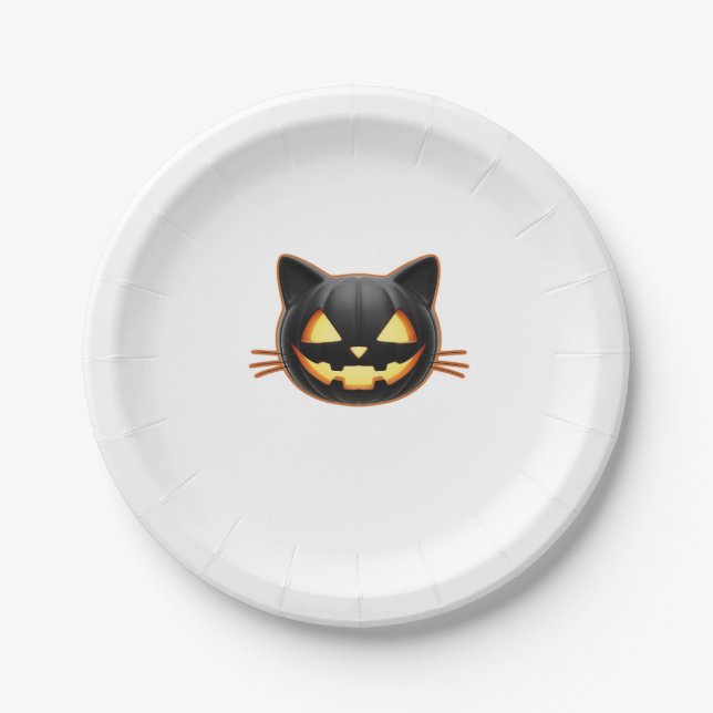 Black Cat Jack o'Lantern Emoji Classic T - Shirt Pappteller (Vorderseite)