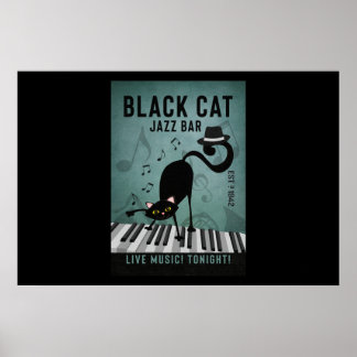 Black Cat Jazz Bar Funny Black Cat Piano Poster
