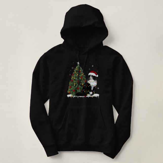 Black Cat Kitten Christmas Light Tree Ornament Xma Hoodie (Design vorne)