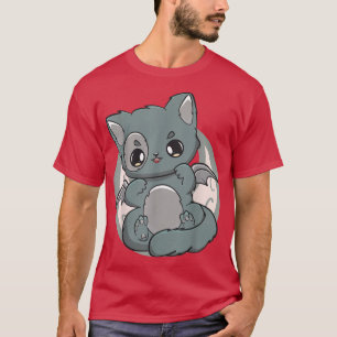 Black Cat Kitten Niedlich Chibi Anime Neko Pastel T-Shirt