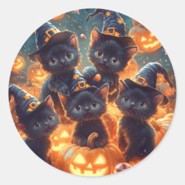 Black Cat Kittens Runder Aufkleber