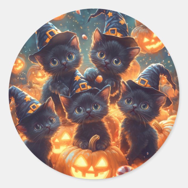 Black Cat Kittens Runder Aufkleber (Vorderseite)